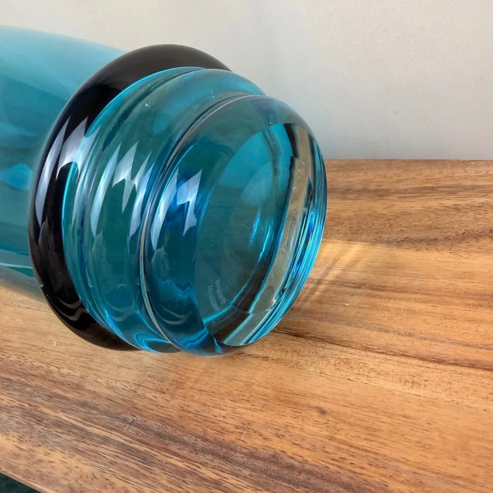 Marquis by Waterford Markham Teal Blue Glass Vase 16 Inch Tapered Centerpiece